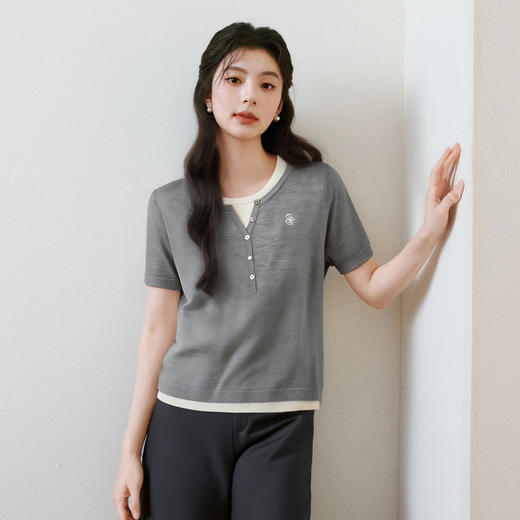 【商场同款】诗凡黎天丝假两件针织衫25秋新款短袖上衣3G7231291 商品图3