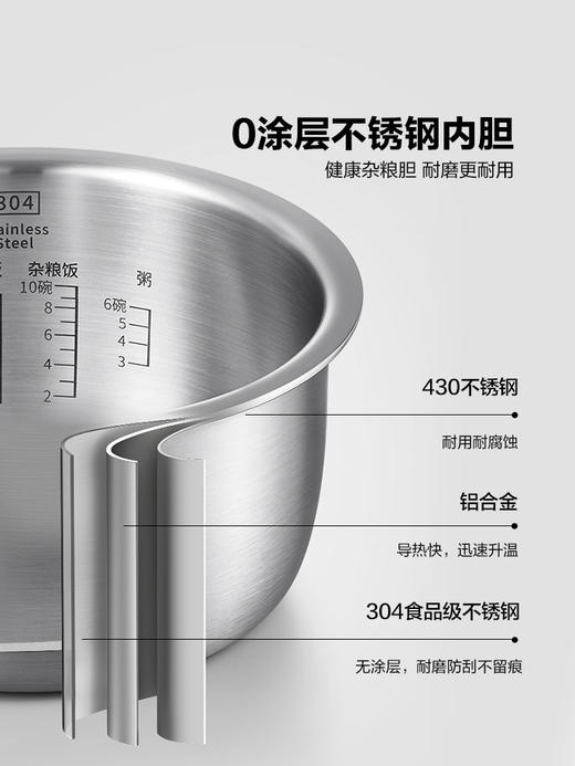 北鼎IH多功能分体电饭煲3L家用大容量电饭锅不锈钢1-4人0涂层 商品图3
