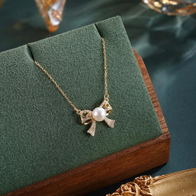 子佩集【柔光情结】银S925珍珠惜王妃套链【MLTL013】5mm珠镀金蝴蝶结2601