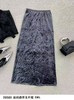 74BQ20501#丝绒后开叉半裙 商品缩略图0