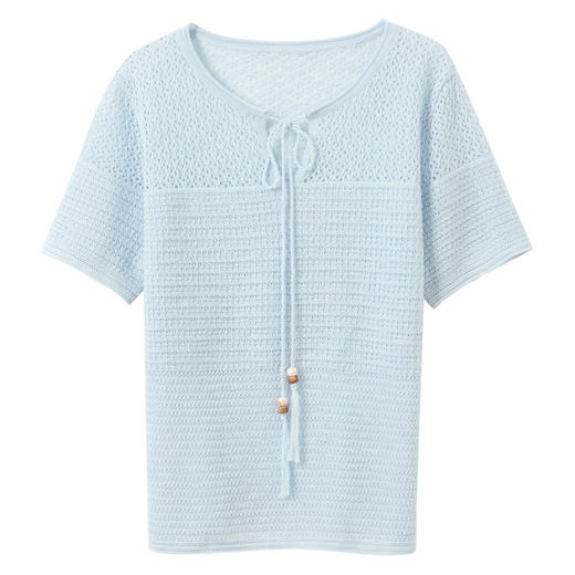 三彩2026夏季新款系带圆领镂空针织衫短袖上衣套头衫简约M 商品图4