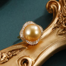 子佩集【四叶诗篇】银S925珍珠惜王妃戒指【HJYJZ013】13mm珠镀金四叶草金色珠2601