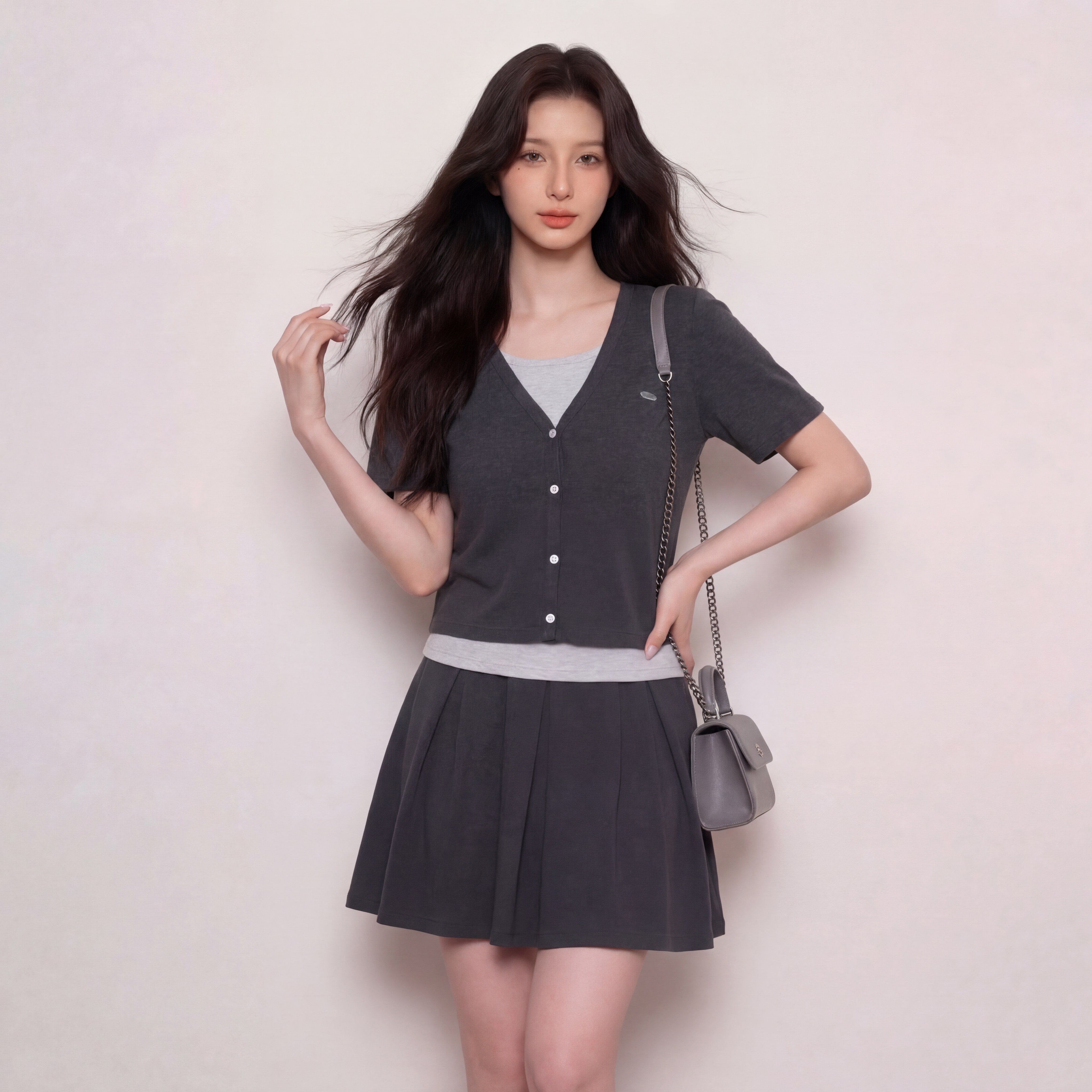 奢姿大码女装2026夏季拼接V领两件套胖妹妹松紧腰时尚休闲套装9962954668