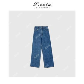 03-4潘依绣丁丁宠粉PanYiXiu/潘依绣设计款ins风波点印花休闲百搭牛仔裤 Q7519