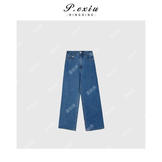 03-4潘依绣丁丁宠粉PanYiXiu/潘依绣设计款ins风波点印花休闲百搭牛仔裤 Q7519 商品图0