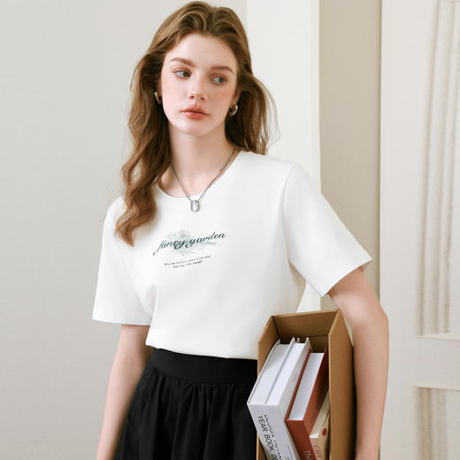 【商场同款】诗凡黎凉感印花T恤2025夏新款针织短袖上衣3G4100701 商品图2