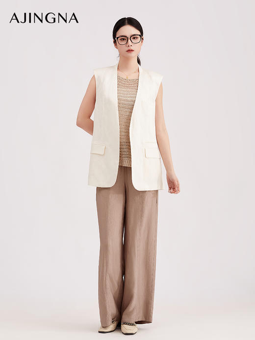 【商场同款】阿菁娜春夏季新款静奢风V领马甲外套中长款白色松弛显贵A31X103008 商品图2