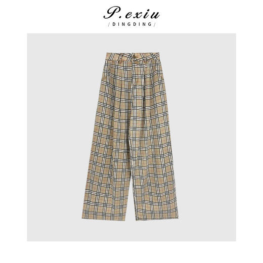 03-4潘依绣丁丁宠粉潘依绣【自在生活】松弛慵懒风100棉格纹休闲裤 D6264 商品图1