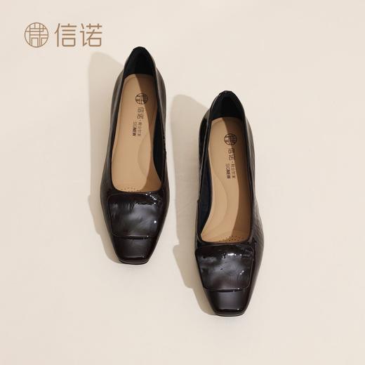 信诺妈妈鞋粗跟通勤单鞋女真皮方头中老年一脚蹬皮鞋2026春季新款X6C097-51 商品图3