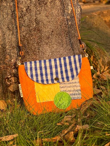 回声Echos/ 橘底蓝条纹斜挎帆布包 商品图0