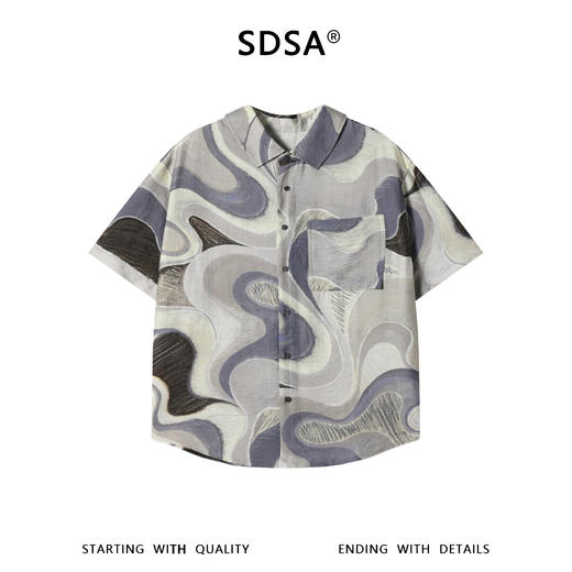 2628805SDSA男装2026新款高贵轻奢潮牌抽象波浪纹短袖衬衫百搭时尚上衣 商品图2