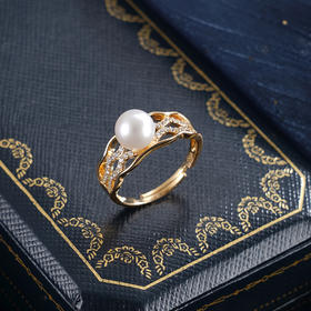 子佩集【玲珑华契‌】银S925珍珠惜王妃戒指【YR0035】6.8mm珠镀金交织缠绕2601