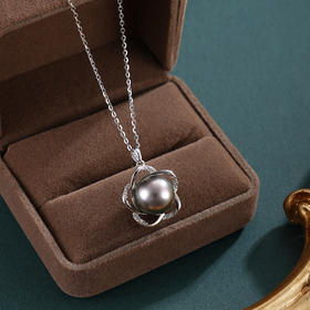 子佩集【花开墨恋】银S925珍珠惜王妃套链【HJYDZ008】10.5mm珠黑珠花绕五瓣花2601