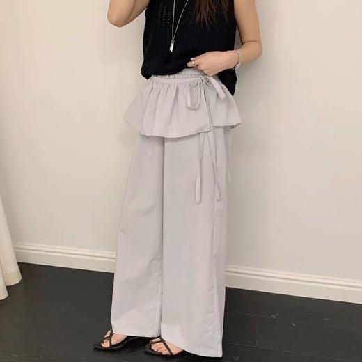 春夏新款【小众芭蕾风裙边休闲裤】松弛感净色松紧腰气质休闲工装裤 商品图4