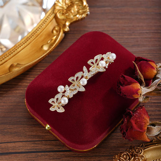 子佩集【翩然蝶舞】珍珠惜王妃发夹【HBFJ035】5mm珠镀金蝴蝶2601 商品图2