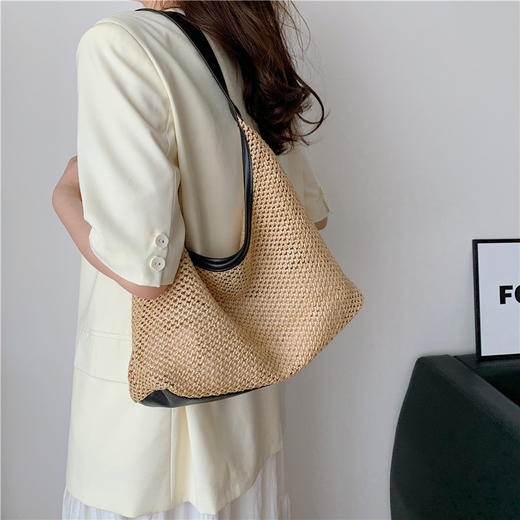 【复古托特包】复古编织托特包草编包大容量腋下包单肩包度假风沙滩包女。ya 商品图1