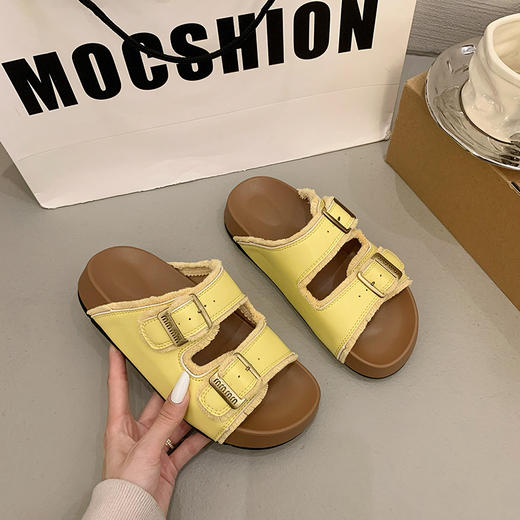【超火厚底勃肯拖鞋】夏季时尚外穿 软底舒适方扣懒人一字沙滩凉拖鞋  商品图0