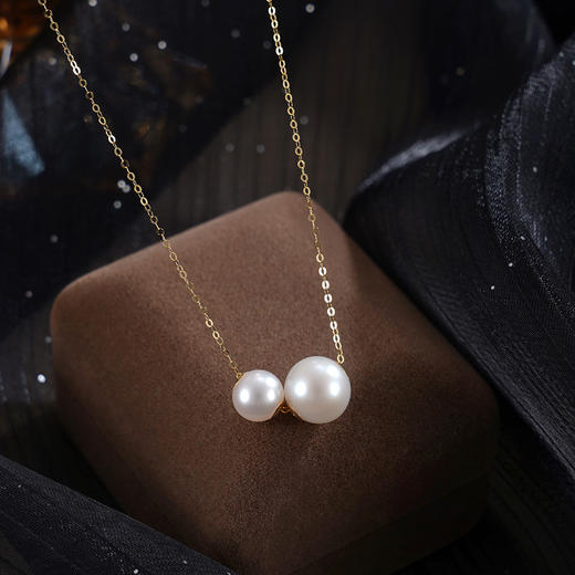 子佩集【邂逅】G18K珍珠惜王妃项链【MLKJXL006】7.5-10mm珠镀金双珠2601 商品图0