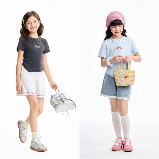 女童圆领短袖针织衫夏季新款安奈儿童装EG621640 商品图3