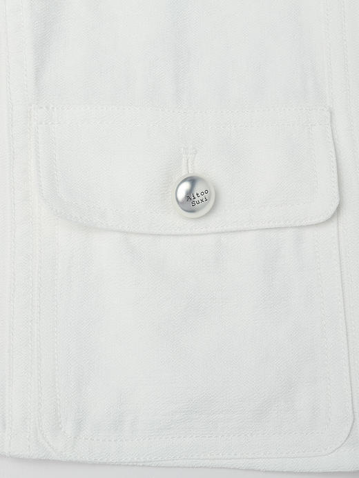 白色 V 领小香风短袖外套女 多口袋金属扣短款开衫 通勤显瘦气质上衣 商品图4