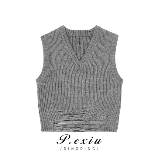 03-4潘依绣丁丁宠粉个性时尚设计感破洞宽松百搭无袖马甲 K9277 商品图0