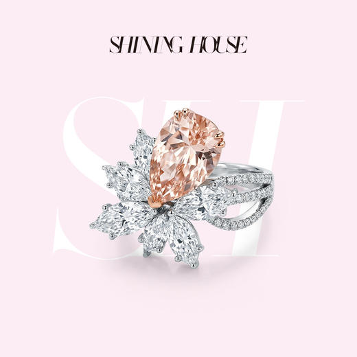 ShiningHouse[培育] 粉钻系列 18k金钻石戒指 梨形3克拉钻人工真钻人造钻石K金戒指时尚钻石戒指卓越匠心奢耀臻献【此商品不支持7天无理由退货退款】 商品图0