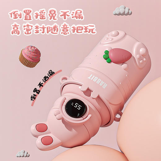 【智能数显❗️兔子儿童保温杯】卡通兔子萌趣造型，一键显温防烫嘴，长效保温保冷，智能数显实时测温，防漏防摔，宝宝喝水更安心，高颜值水杯学生宝宝背带吸管杯子L 商品图2