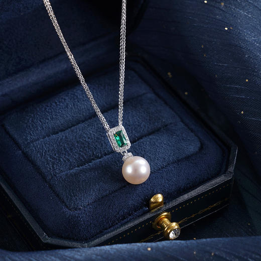 子佩集【月华倩影】银S925珍珠惜王妃套链【TM0827-XF】8.5mm珠绿方块2601 商品图0