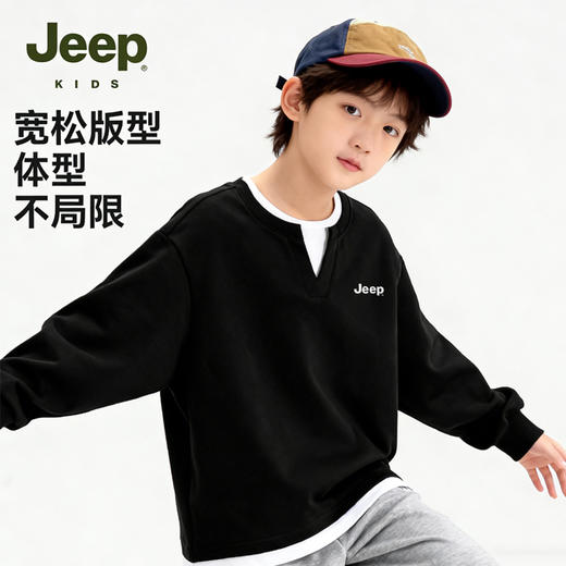 【儿童服饰丨JeepKids吉普男女童春秋洋气套头衫】面料舒适透气，耐穿耐洗，经典螺纹圆领穿脱方便，款式简约百搭，单穿叠穿都好看 商品图2