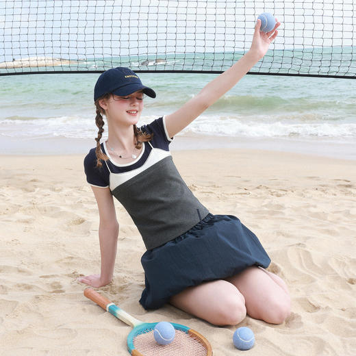 三彩独醒2026夏季新款花边拼接U领T恤甜酷短款修身套头衫上衣F 商品图2