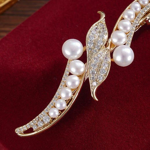 子佩集【豆蔻芳华】珍珠惜王妃发夹【HBFJ037】7mm大珠镀金双叶豆荚2601 商品图1
