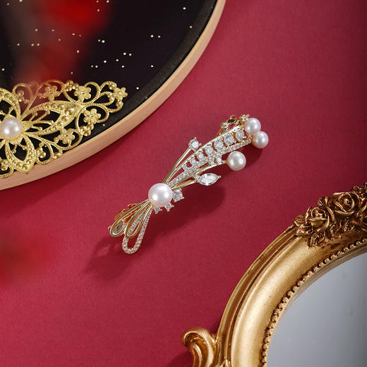 子佩集【岁岁璀璨】珍珠惜王妃发夹【HBFJ028】5.7-7.7mm珠镀金麦穗蝴蝶结2601 商品图1