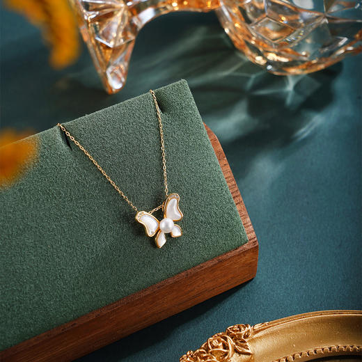 子佩集【彩蝶微光】银S925珍珠惜王妃套链【MLTL031】4mm珠镀金蝴蝶贝母2601 商品图1