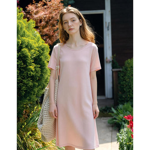 官网690！华家莱赛尔天丝裸感透气短袖睡裙女亲肤休闲可外穿中长款连衣裙家居服 商品图1