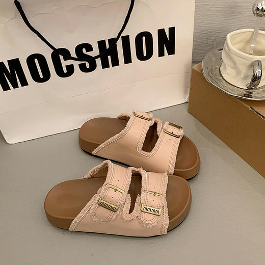 【超火厚底勃肯拖鞋】夏季时尚外穿 软底舒适方扣懒人一字沙滩凉拖鞋  商品图2