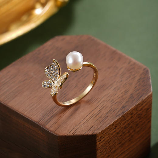子佩集【蝶光溯影】银S925珍珠惜王妃戒指【R0982】6mm珠镀金蝴蝶2601 商品图0