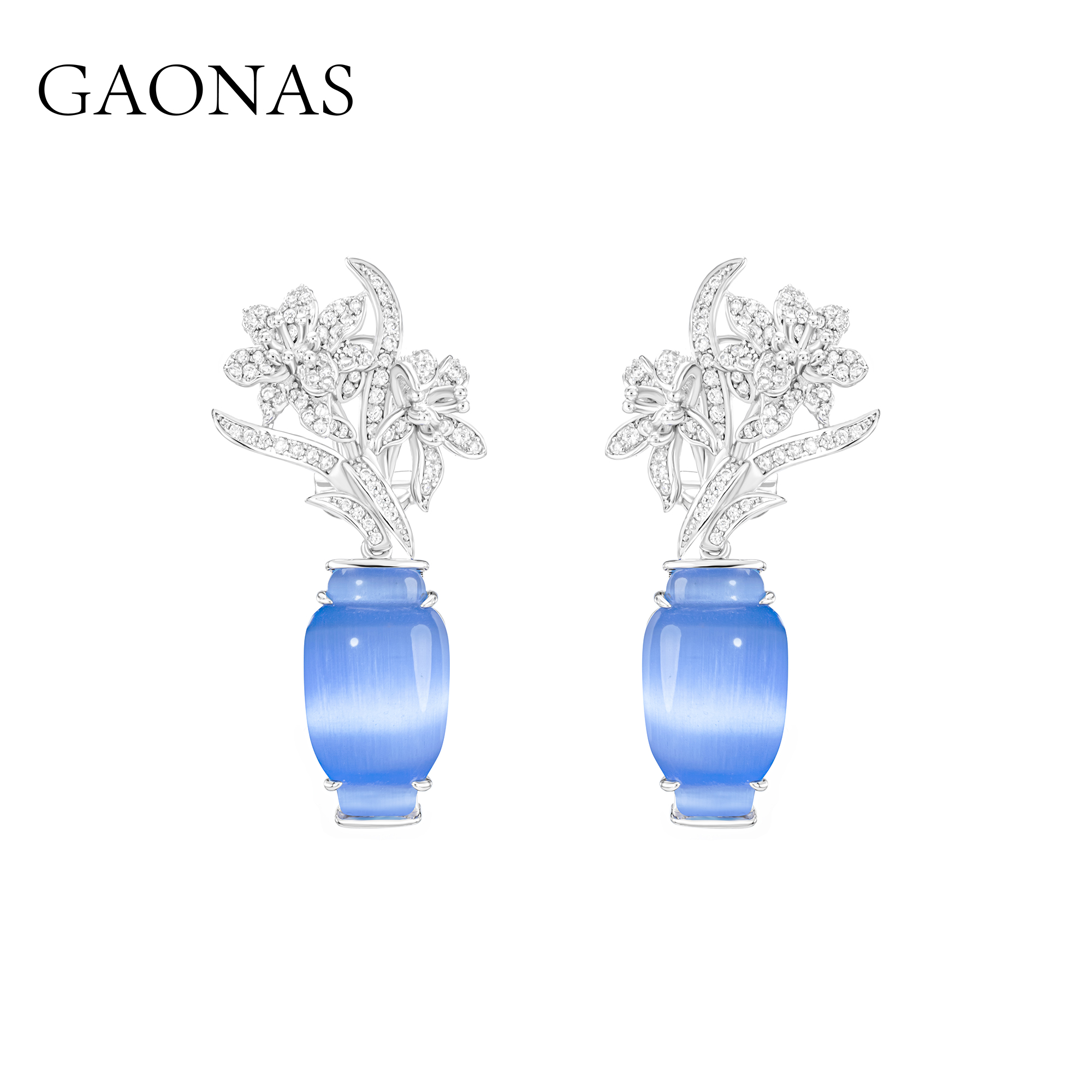 GAONAS  玲珑春色 中式温润蓝色梅瓶耳环11912EB