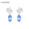 GAONAS  玲珑春色 中式温润蓝色梅瓶耳环11912EB 商品缩略图0