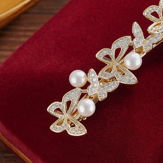 子佩集【翩然蝶舞】珍珠惜王妃发夹【HBFJ035】5mm珠镀金蝴蝶2601 商品图1