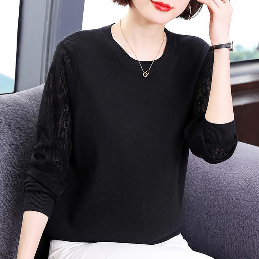 长袖黑色针织衫女2026年新款春秋妈妈毛衣大码蕾丝打底衫内搭上衣 商品图3