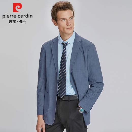 皮尔卡丹泡泡纱竖纹提花无里两粒扣针织西服PXK21106 商品图8