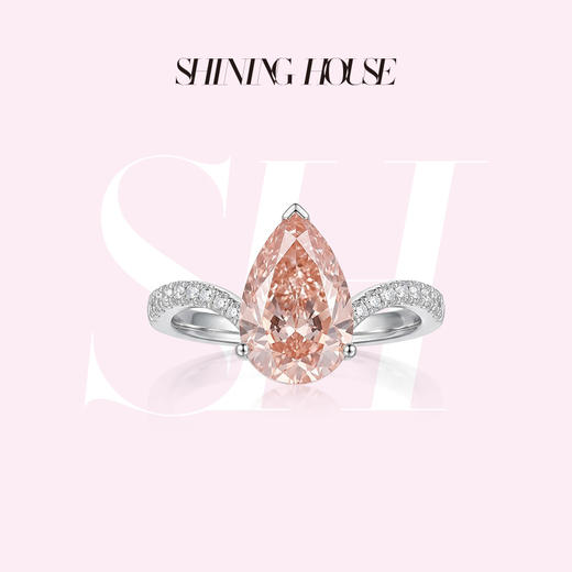 ShiningHouse[培育] 粉钻系列 18k金钻石戒指 梨形2克拉钻人工真钻人造钻石K金戒指时尚钻石戒指卓越匠心奢耀臻献【此商品不支持7天无理由退货退款】 商品图0
