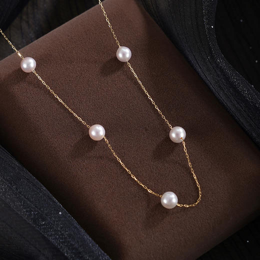 子佩集【星河之恋】G18K珍珠惜王妃项链【MLKJXL004】4.9mm珠偏粉白镀金多珠2601 商品图0