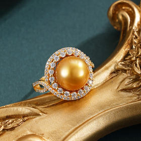 子佩集【守候之约】银S925珍珠惜王妃戒指【HJYJZ014】11mm珠镀金缠绕金色珠2601
