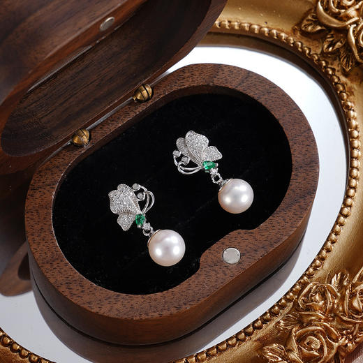 子佩集【蝴蝶诗篇】银S925珍珠惜王妃耳钉【YE0076】7mm珠双色镀金花朵绿玉髓2601 商品图0