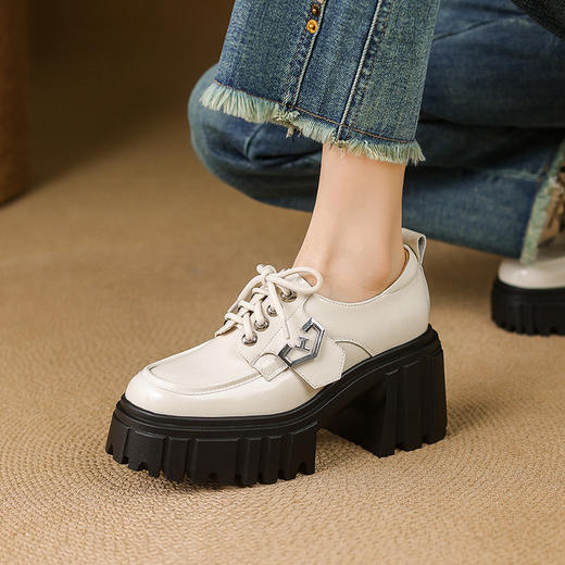 【预售5天】英伦风厚底真皮乐福鞋女系带深口单鞋小个子增高百搭小皮鞋MWLR&WW56905 商品图3