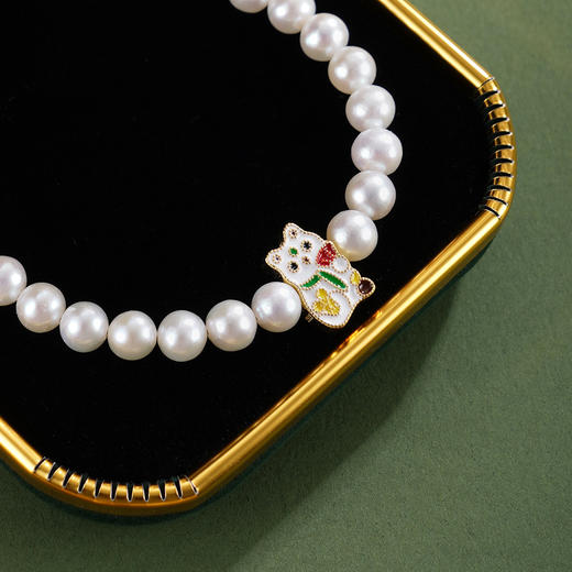 子佩集【招财萌宝】银S925珍珠惜王妃手链【MLSL001】5mm珠镀金猫咪2601 商品图1