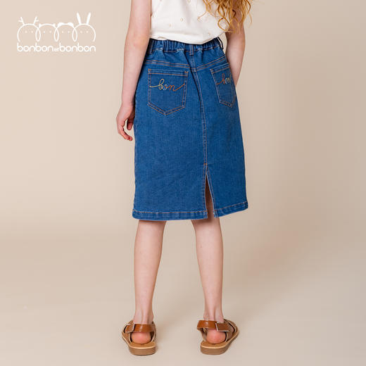 撞色绣花牛仔裙 商品图1