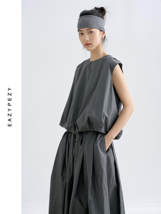 纸感棉高密棉圆领无袖伞裙套装 商品图2