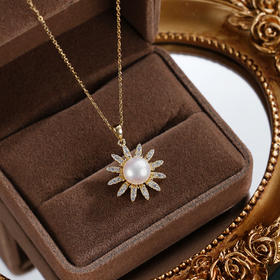 子佩集【骄阳星光】银S925珍珠惜王妃套链【XXTL147】7mm珠镀金太阳花2601